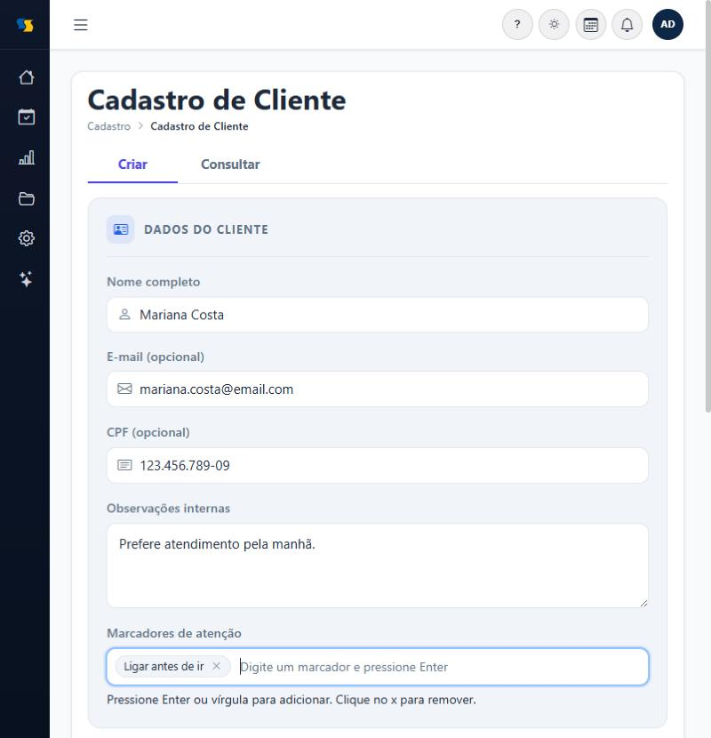 Bloco Dados do cliente preenchido