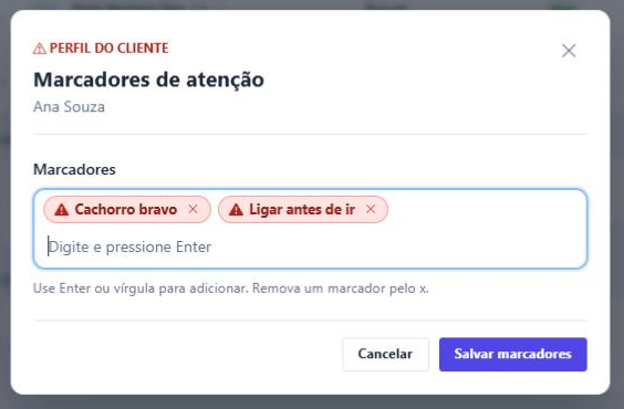 Janela de marcadores de atenção