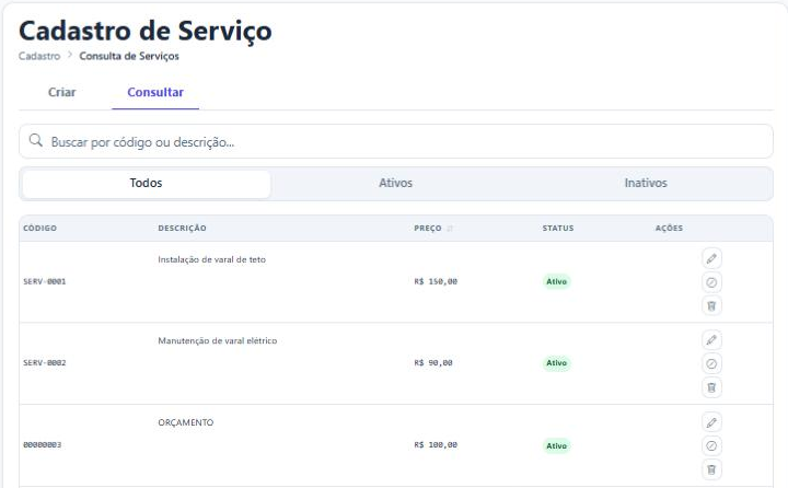 Consulta de serviços